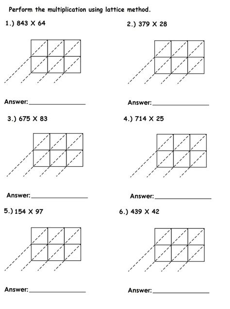 lattice multiplication worksheets|lattice.
